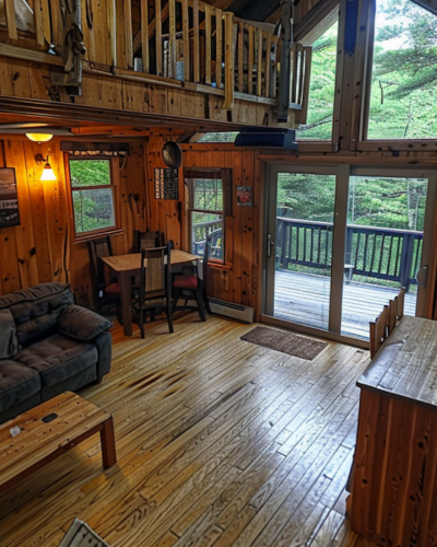 The interior of a wooden cottage rental in Cape Cod, Massachusetts
