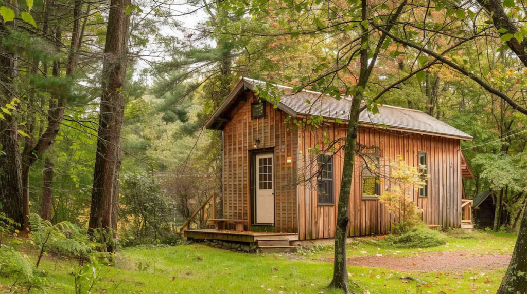 A rustic cottage by the woods in New England