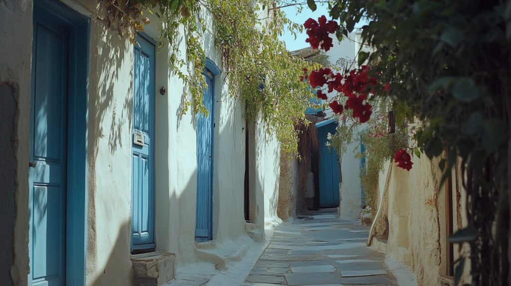 Alley in Plaka village near the Greece Seaside Cottages with sea views