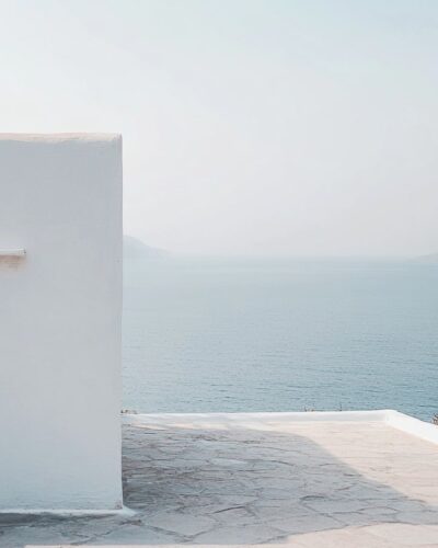 Seaside view of Plaka Greece Seaside Cottages with whitewashed walls