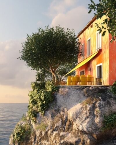 Cliffside view of Positano Italy Vacation Cottages above the sea