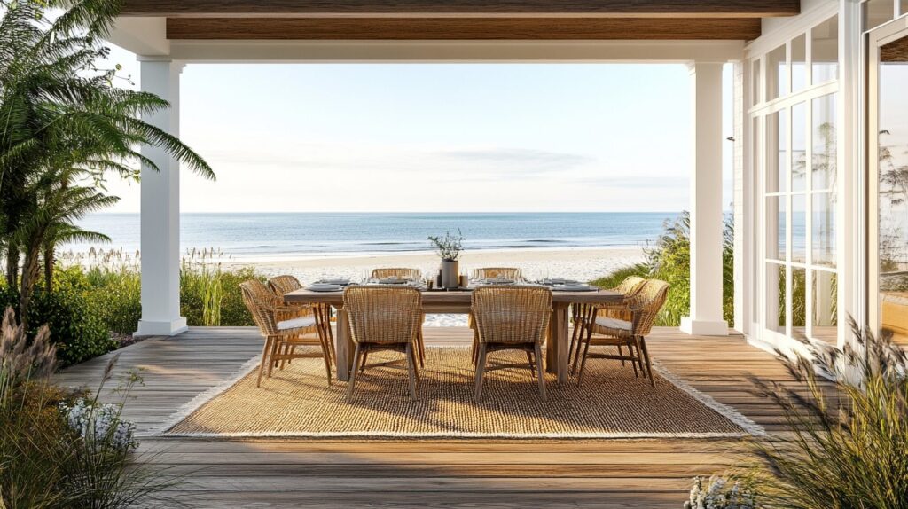 Outdoor patio dining scene at Redington Beach Cottage with sea view