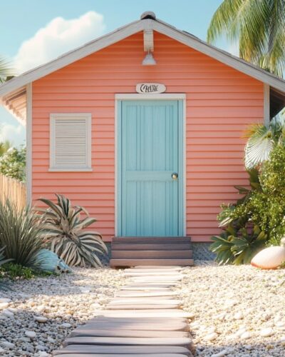 Front view of Redington Beach Cottages with soft pastel tones