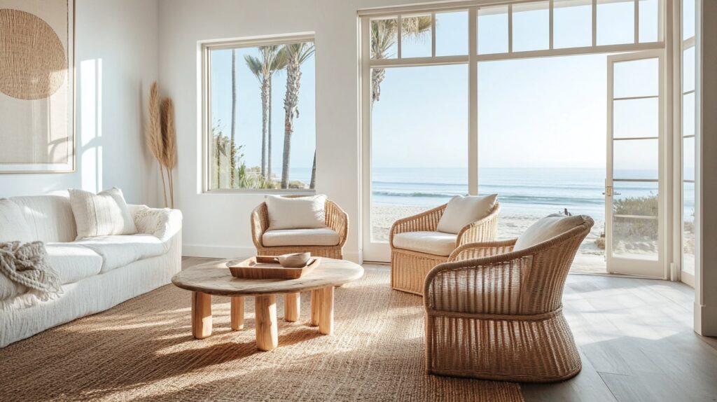 Interior design of a San Diego Cottage Rental with beach-style decor